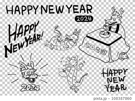 Line drawing of New Year's card material 108387860