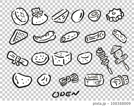 Oden ingredients hand-drawn watercolor style illustration set line drawing 108388009
