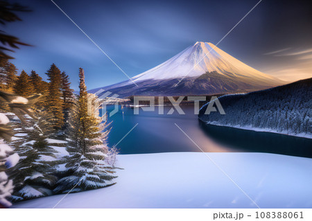 富士山と雪景色【AI生成画像】 108388061