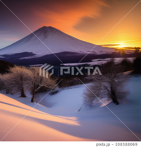 富士山と雪景色【AI生成画像】 108388069