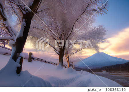 富士山と雪景色【AI生成画像】 108388116