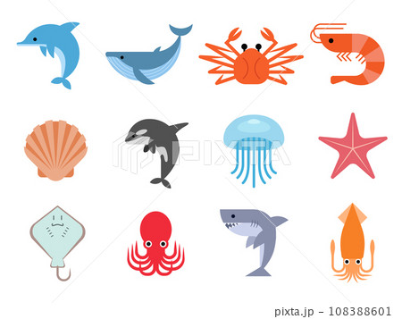 海の生き物のアイコンセット 108388601