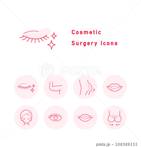 美容整形・プチ整形・美容外科に関するアイコンイラスト（円形・カラー）のセット 108389131