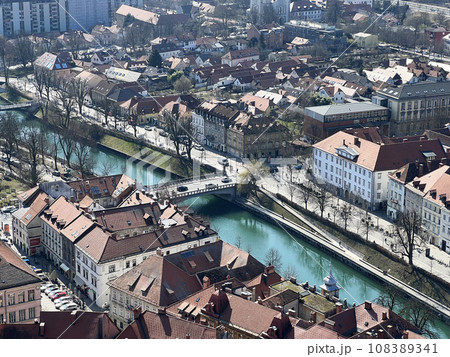 Panoramic cityscape of Ljubljana, capital of Slovenia. View from medieval castle. Panoramic cityscape of Ljubljana, capital of Slovenia. View from medieval castle. 108389341