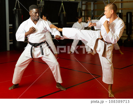 Two man in kimono fighting with each other 108389713