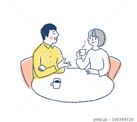 テーブルで話し合う笑顔の若いカップル 108389728