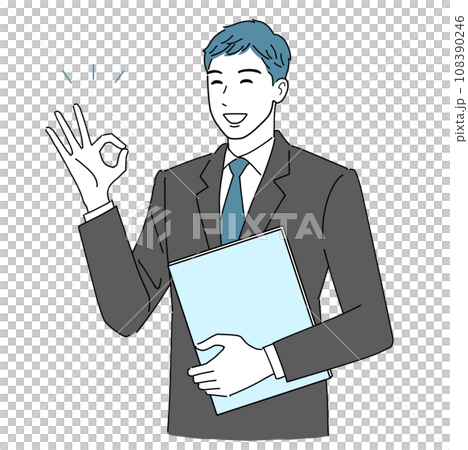A refreshing young office worker smiling and giving an OK sign 108390246