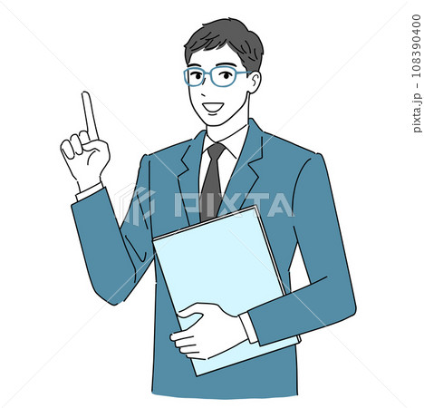 笑顔で指差しする爽やかな若い会社員男性 笑顔で指差しする爽やかな若い会社員男性 108390400
