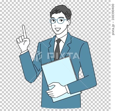 笑顔で指差しする爽やかな若い会社員男性 笑顔で指差しする爽やかな若い会社員男性 108390400