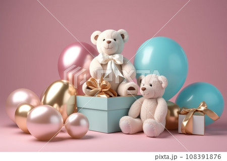 Adorable Baby Toys and Teddy Bears with Balloons, a teddy bear with balloons background Adorable Baby Toys and Teddy Bears with Balloons, a teddy bear with balloons background 108391876