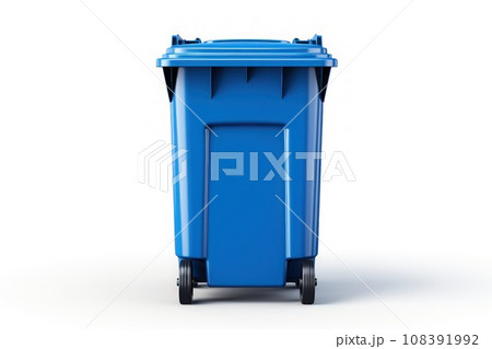 Blue bin isolated on white background. Generative AI 108391992