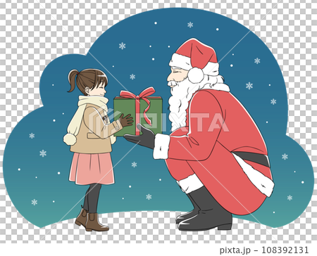 サンタクロースからプレゼントを貰う女の子 サンタクロースからプレゼントを貰う女の子 108392131