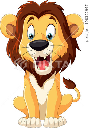 Cartoon funny lion on white background Cartoon funny lion on white background 108392947