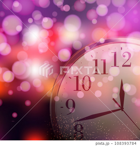 Happy New Year or Christmas card with golden clock. Vector 108393784
