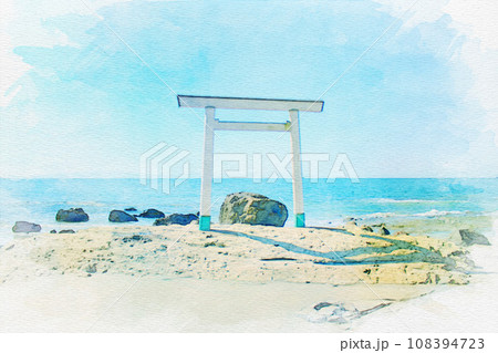 [愛知県]南知多町のつぶて浦の水彩画 108394723