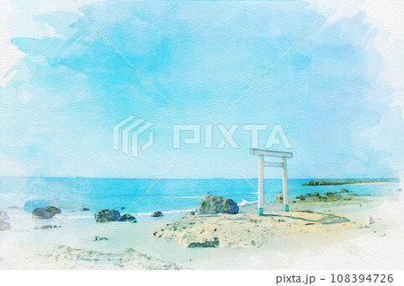 [愛知県]南知多町のつぶて浦の水彩画 108394726