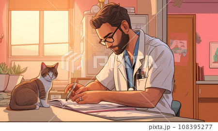 A veterinarian doctor examines a white cat in the clinic. Pet care and grooming concept A veterinarian doctor examines a white cat in the clinic. Pet care and grooming concept 108395277