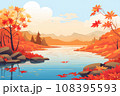 紅葉の山と湖のある風景 108395593