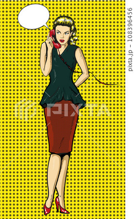 Vector pop art illustration of woman talking on the phone 108396456