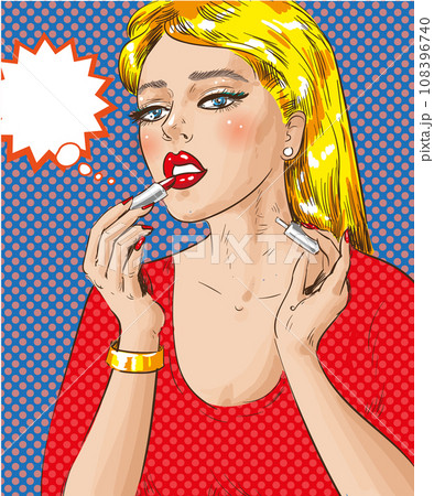 Vector pop art illustration of woman painting her lips Vector pop art illustration of woman painting her lips 108396740