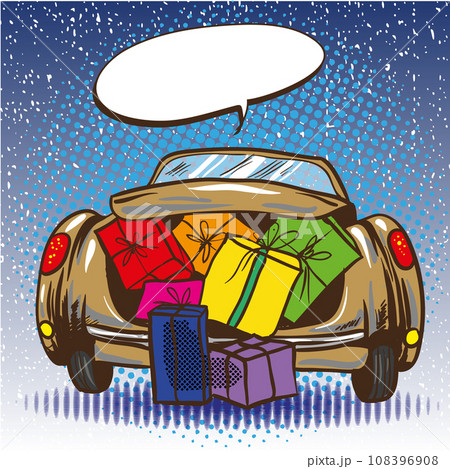 Vector illustration of car trunk with gifts, pop art style Vector illustration of car trunk with gifts, pop art style 108396908