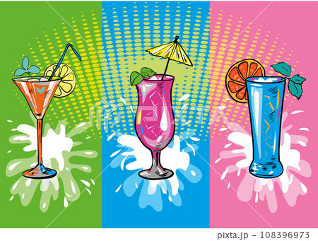 Vector set of colorful sketch cocktails and drinks 108396973