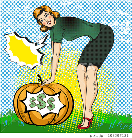 Vector illustration of successful woman in retro pop art style 108397181