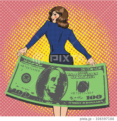 Vector illustration of business woman in retro pop art style. 108397188