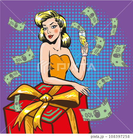 Vector illustration of rich successful woman, pop art style Vector illustration of rich successful woman, pop art style 108397258