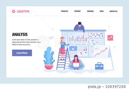 Vector web site linear art design template. Business team do data analysis using finance chart and dashboard. Landing page concepts for website and mobile development. Modern flat illustration. Vector web site linear art design template. Business team do data analysis using finance chart and dashboard. Landing page concepts for website and mobile development. Modern flat illustration. 108397288