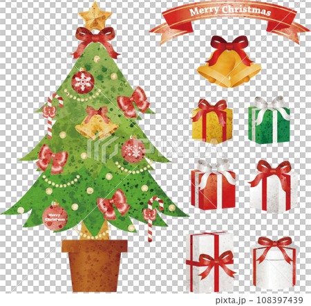 クリスマス クリスマスツリー プレゼント セット アナログタッチ 水彩 イラスト素材 クリスマス クリスマスツリー プレゼント セット アナログタッチ 水彩 イラスト素材 108397439