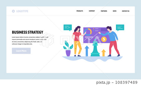 Vector web site design template. Business strategy and financial consulting. Marketing plan and business growth. Landing page concepts for website and mobile development. Modern flat illustration. 108397489
