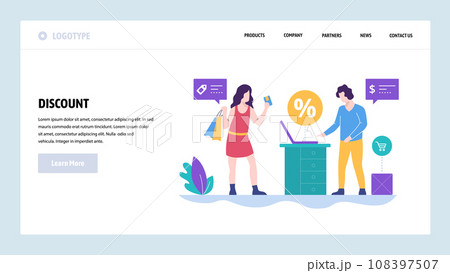 Vector web site design template. Shopping, sale and discount. Purchase, payment. Landing page concepts for website and mobile development. Modern flat illustration. 108397507