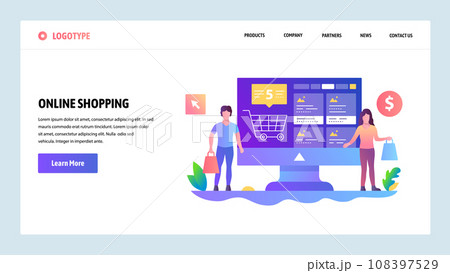 Vector web site design template. Online shopping, internet store. Landing page concepts for website and mobile development. Modern flat illustration. 108397529
