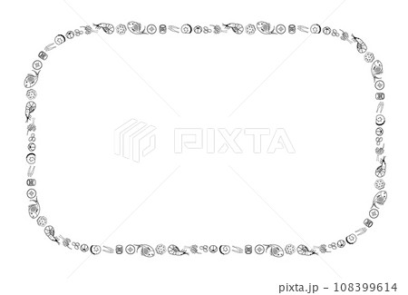 おせち素材のフレーム 長方形 モノクロ 108399614