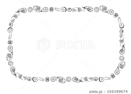 おせち素材のフレーム 長方形 モノクロ 108399674
