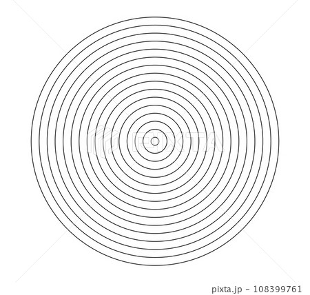 Concentric circle icon. Black and white circular rings. Sound wave, radar, target. Round line element. Abstract monochrome graphic. Vector illustration isolated on white background 108399761