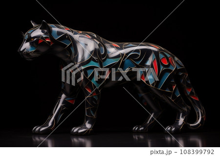 Sculpture of black panther on a clean background., Wildlife Animals, Arts. Sculpture of black panther on a clean background., Wildlife Animals, Arts. 108399792