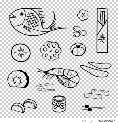 おせち 単品セット 線画 モノクロ 108399987