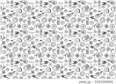 おせちのパターン柄 線画 モノクロ 108399990