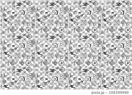 おせちのパターン柄 線画 モノクロ 108399990