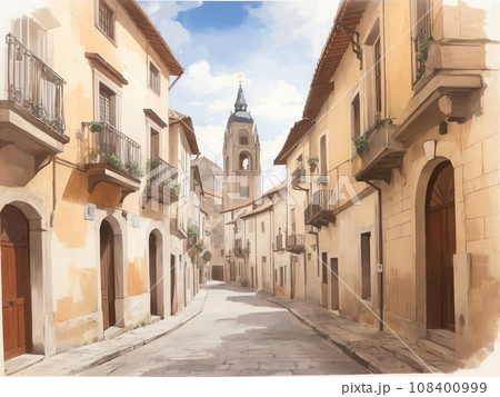 水彩画背景_世界旅行_スペイン_サンティアゴ_01 108400999