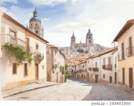 水彩画背景_世界旅行_スペイン_サンティアゴ_02 108401000
