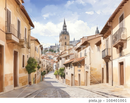 水彩画背景_世界旅行_スペイン_サンティアゴ_03 108401001