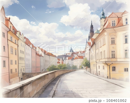 水彩画背景_世界旅行_チェコ_プラハ_01 108401002