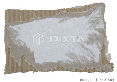 Torn pieces of corrugated paper isolated on white background 108401304