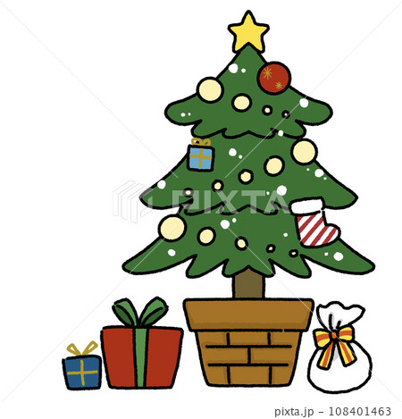 クリスマスツリーとプレゼントのかわいいイラスト クリスマスツリーとプレゼントのかわいいイラスト 108401463