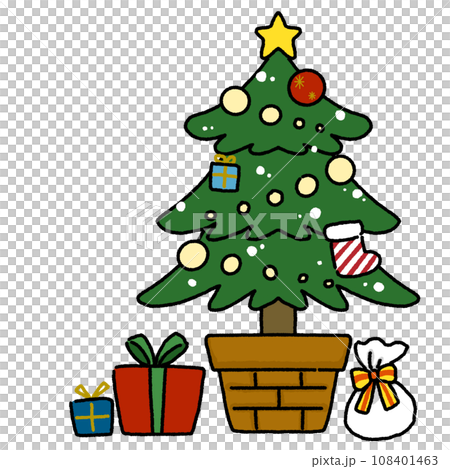 クリスマスツリーとプレゼントのかわいいイラスト クリスマスツリーとプレゼントのかわいいイラスト 108401463