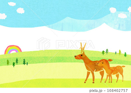 草原を歩く鹿の親子 背景素材 草原を歩く鹿の親子 背景素材 108402757