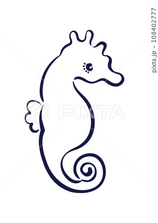 筆タッチのタツノオトシゴの線画イラスト 108402777